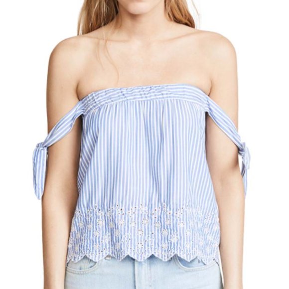 Striped Off-the-Shoulder Eyelet Top or Mini Skirt - Picture 5 of 13